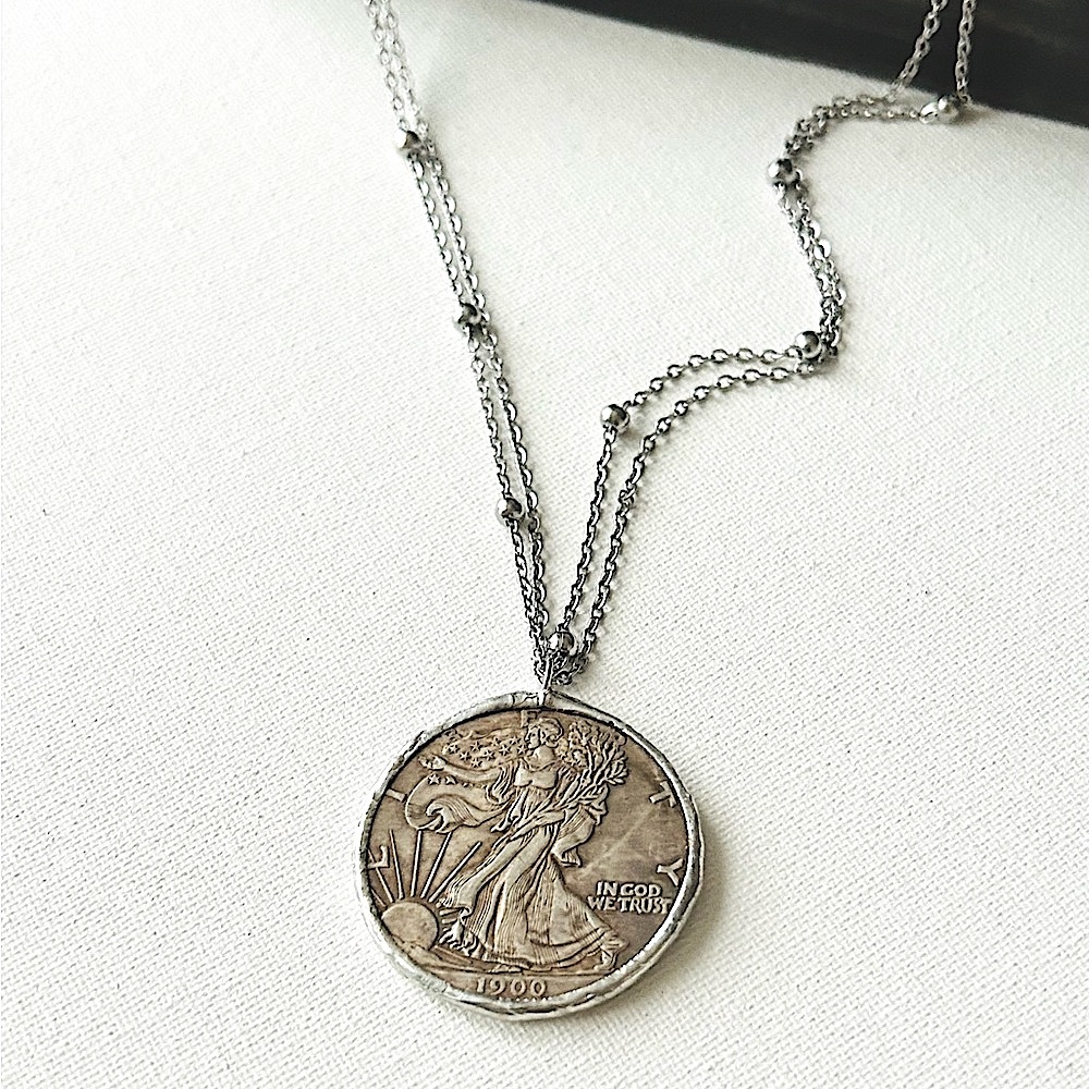 Silver Replica Coin Pendant Necklace